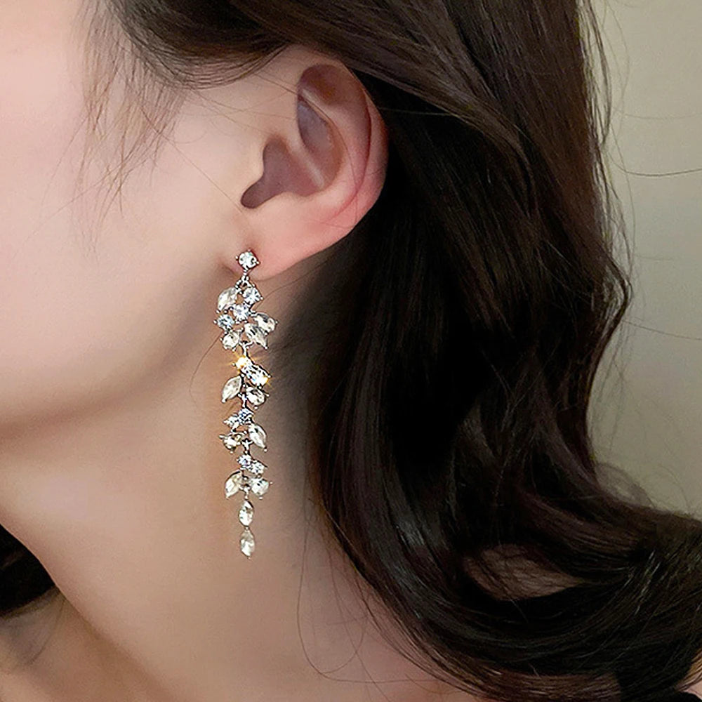 Strass-Ohrringe Blatt – Party & Hochzeit"
