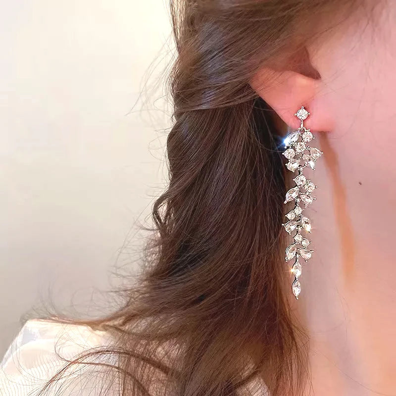 Strass-Ohrringe Blatt – Party & Hochzeit"