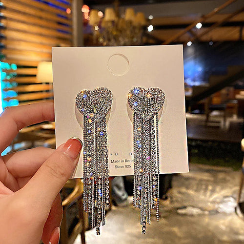 Shiny Crystal Zircon Long Stud Earrings for Women Geometric Hanging Drop Tassel Earring Fashion Party Vintage Pendant Jewelry